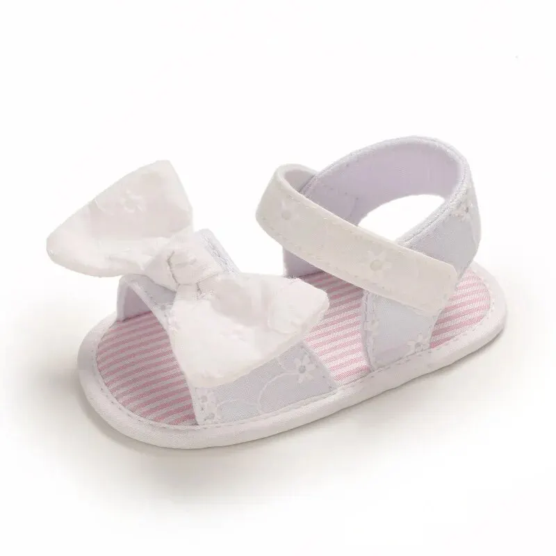 Meckior Summer Cute Bowknot Toddler Girl Shoes Canvas Newborn Garden Sandals Baby Anti-slip Soft Baby Girls Shoes 0-18M 4