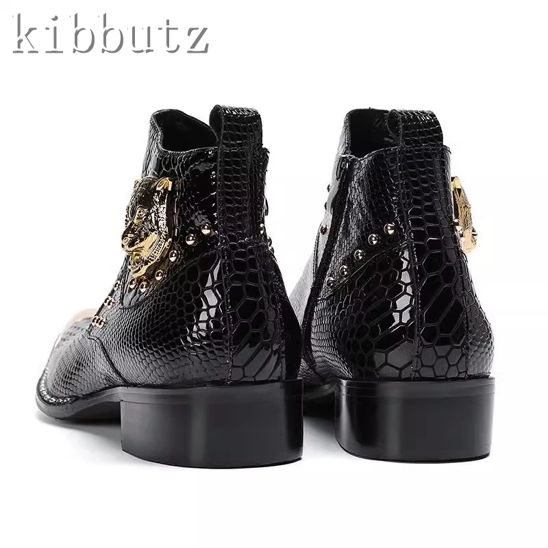 Luxury Genuine Leather Rivet Men's Ankle Boots British Square Toe Oxfords Brand Banquet Dress Business Formal Boots