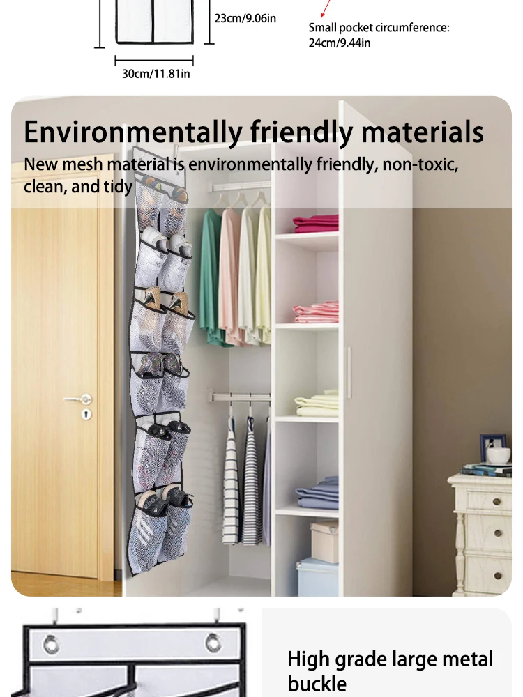 Description Picture 5 of item12 Compartments Behind The Door Shoe Storage Hanging Bag Mesh Pocket Slippers Organizing Non-woven Storage Bag G588