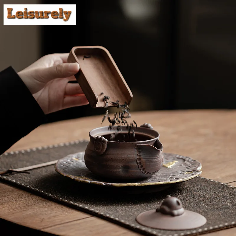 150ML Handmade Old Rock Mud Gaiwan Japanese Little Bear Ceramic Tea Tureen Tea Maker Cover Bowl For Kung Fu Tea Supplies Craft
