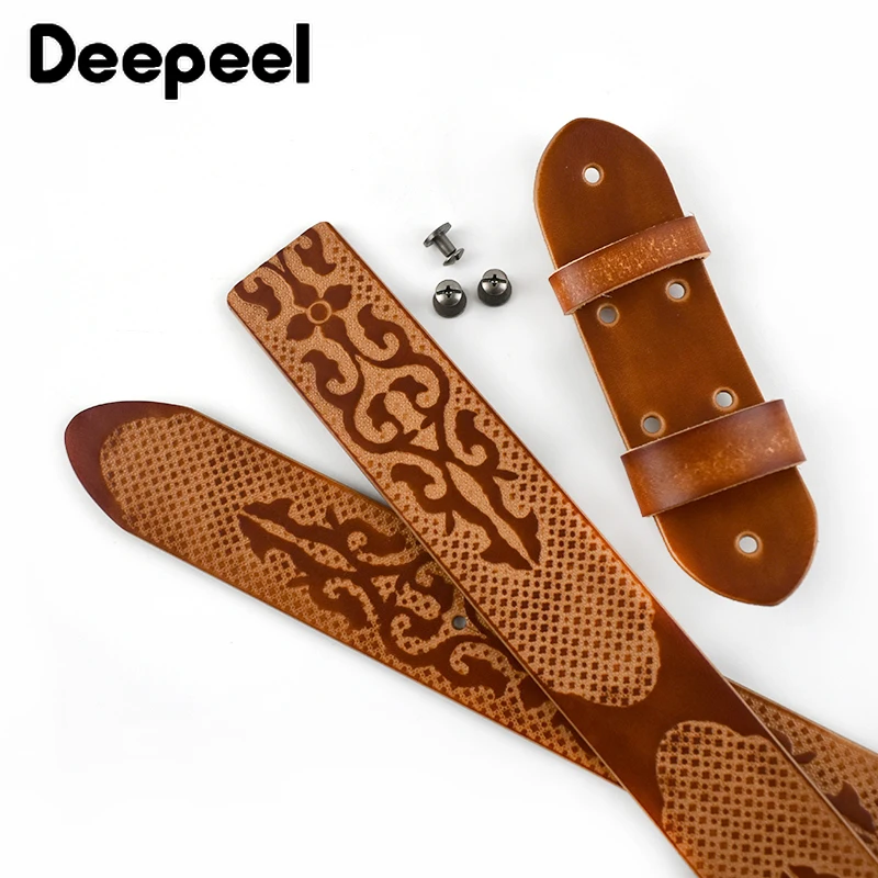 1Pc Deepeel 3.8*110-125cm Embossed Genuine Leather Belt Body First Layer Cowhide Male Designer Headless Crafts Adults Belts