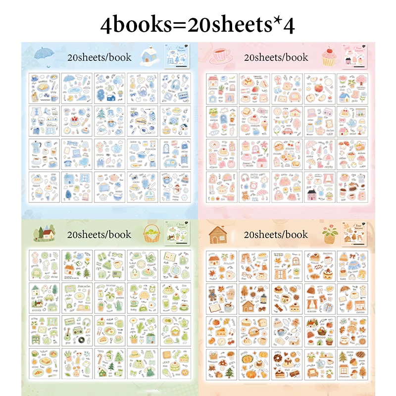 Mr.Paper 20매/책 사계절 PET 스티커북, 스크랩북킹 및 저널링을 위한 귀엽고 아늑한 데일리 장식 스티커