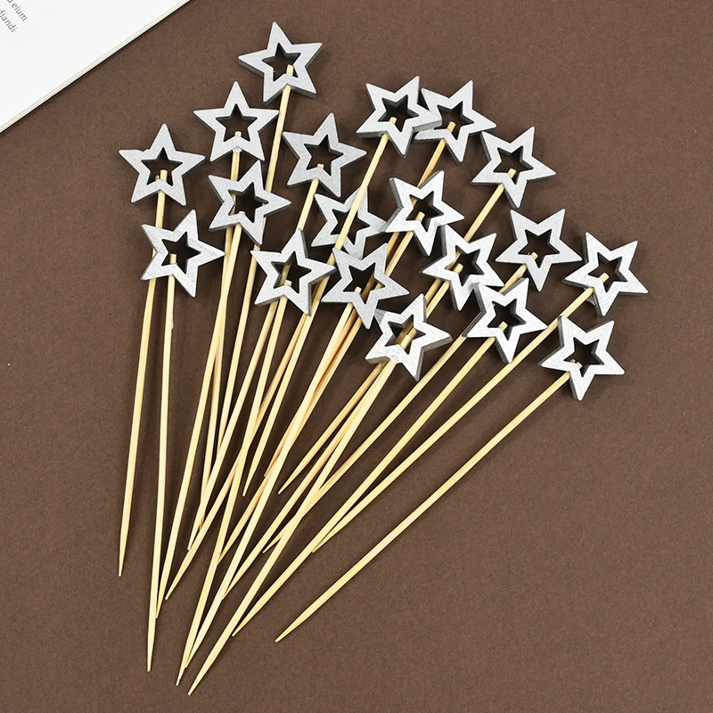 50Pcs Hohl Stern Bambus Spieße Obst Stick Kuchen Einfügen Stick Geburtstag Hochzeit Party Dekorationen Weihnachten Navidad Neue Jahr – Detail 6