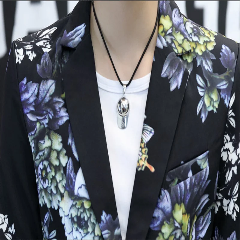 Spring Men's Slim Fit Korean Style Fashion Suit Casual Business Print Two-Piece Set Trendy Suit plus Trousers Ensemble
