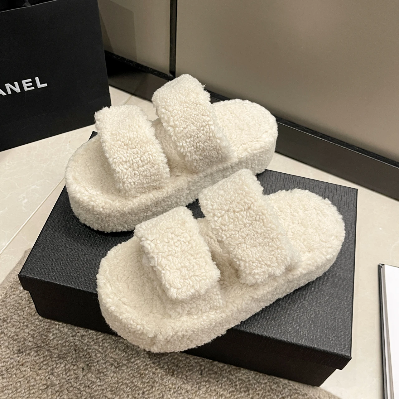 

New Wedges Women Slippers Winter Fur Slippers Indoor Household Slippers Soft Bottom Solid Color Home Cotton Slippers