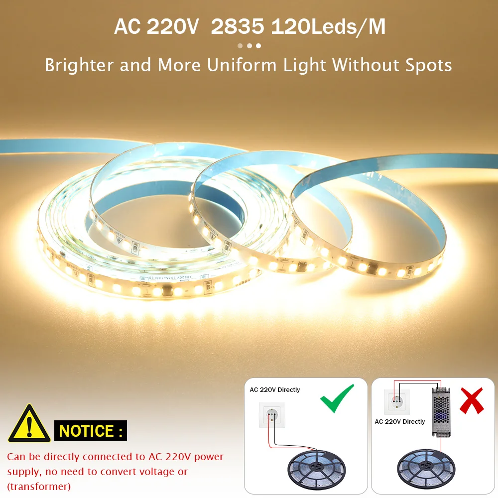 Vibrant 220V LED Strip Light - Flexible, Waterproof, Multi-Color Home Illumination Lighting