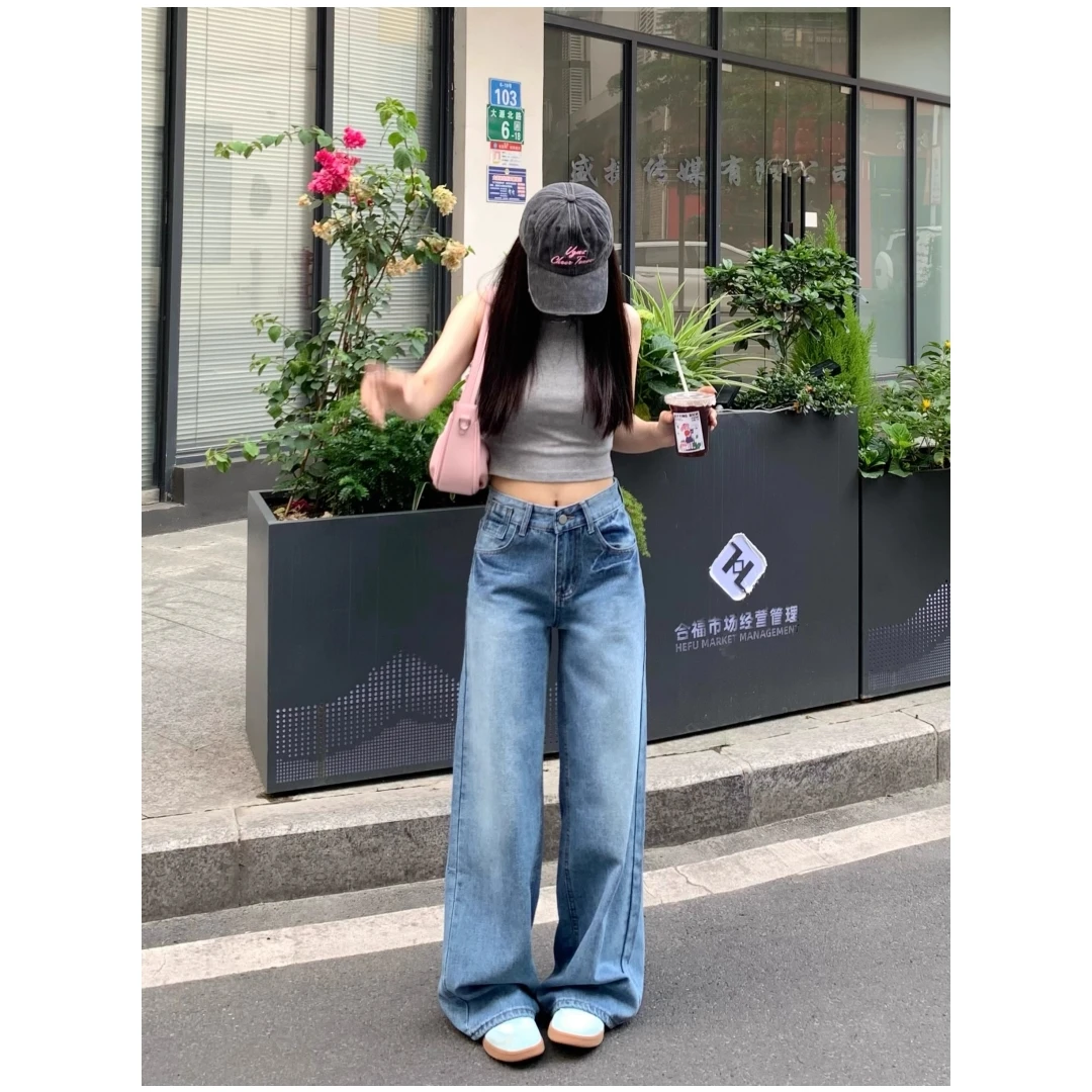 Korean reviews y2k jeans low waist baggy jeans for women 2025 spring summer retro loose blue washed wide leg pants - Image 5