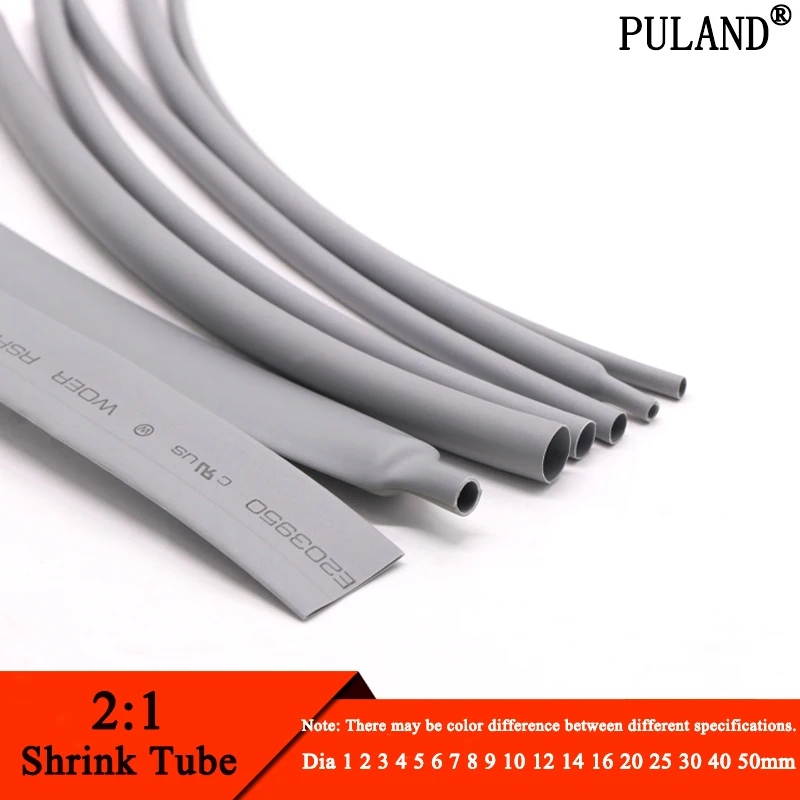 Grey Dia 1 2 3 4 5 6 7 8 9 10 12 14 16 20 25 30 40 50 mm Heat Shrink Tube 2:1 Polyolefin Thermal Cable Sleeve Insulated 1 meter