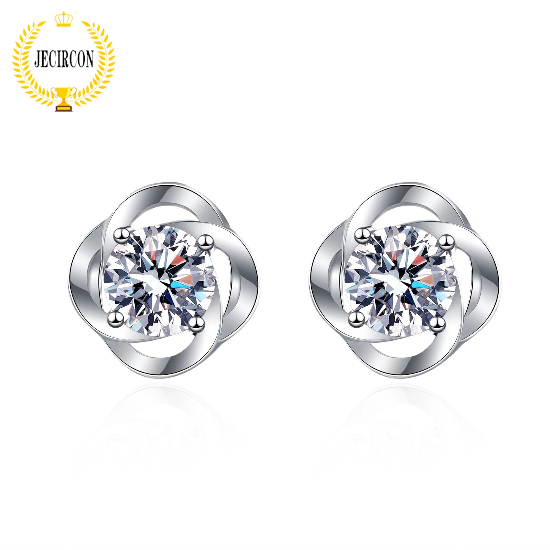 

JECIRCON 925 Sterling Silver Earrings for Women 0.3/0.5 Carat Simple 4-claw Moissanite Ear Studs Sparkling Lab Diamond Jewelry