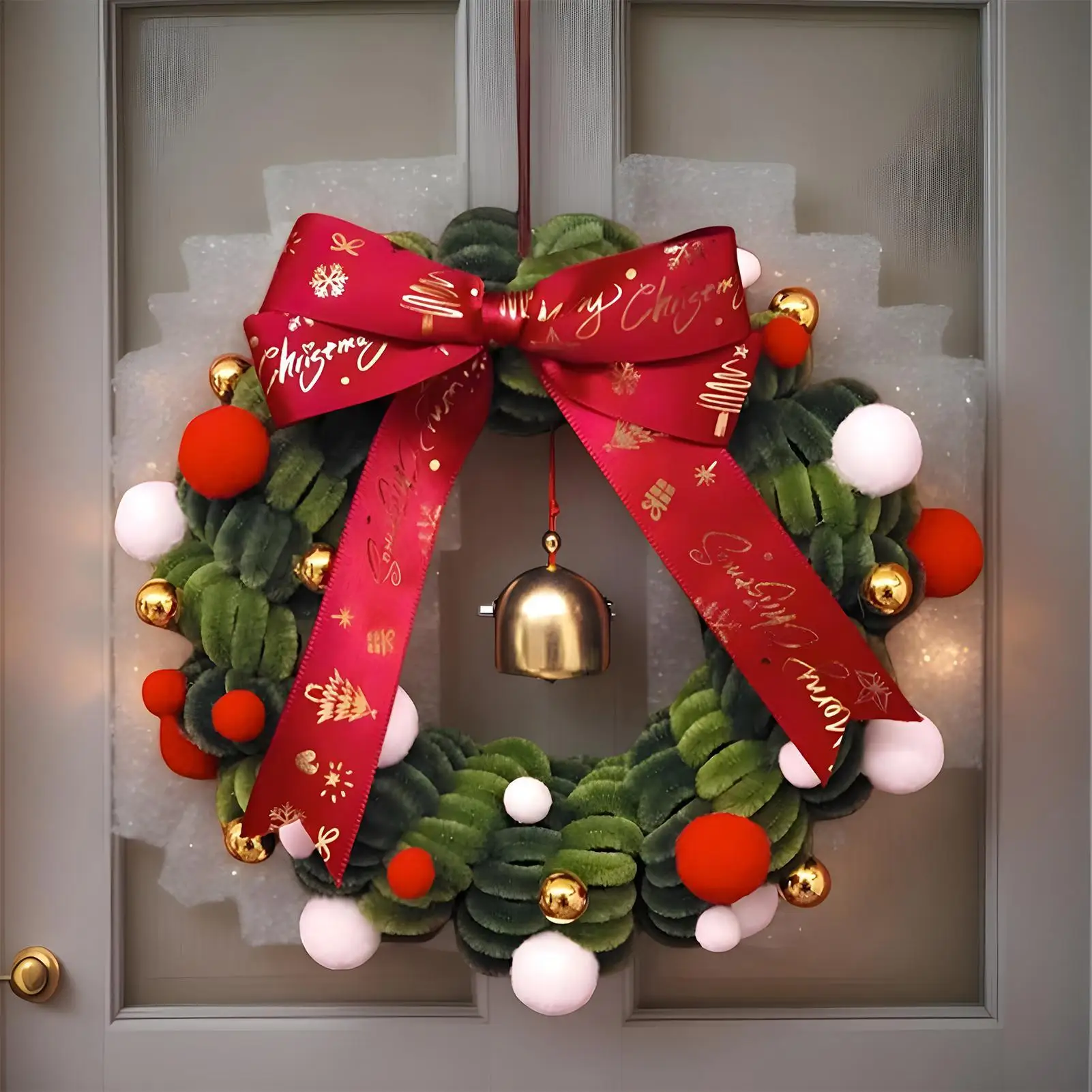 Christmas Door Wreath Realistic Holiday Ornament Front Door Christmas Wreath Craft Kit For Window Mantel Indoor Restaurant Wall