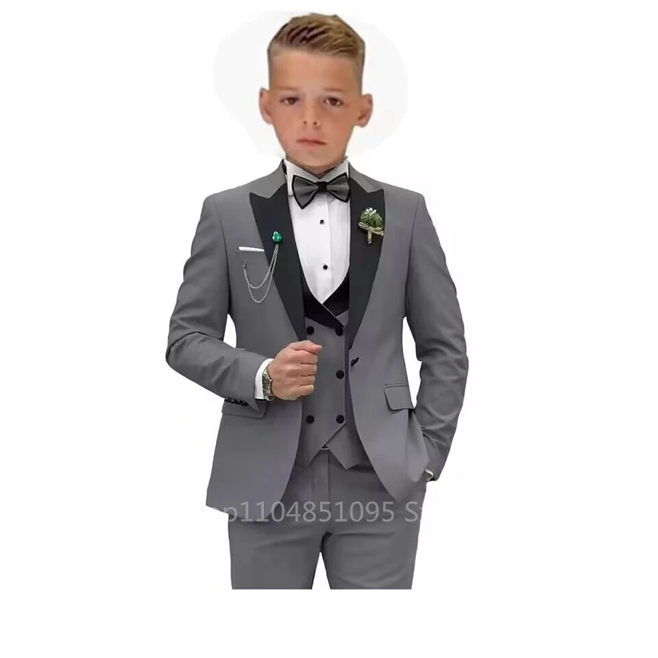 Flower Boys Suit Wedding Tuxedo 3 Piece Set Jacket Pants Vest Kids Party Suits Peak Lapel One Button Blazer Set 2-18 Years Old