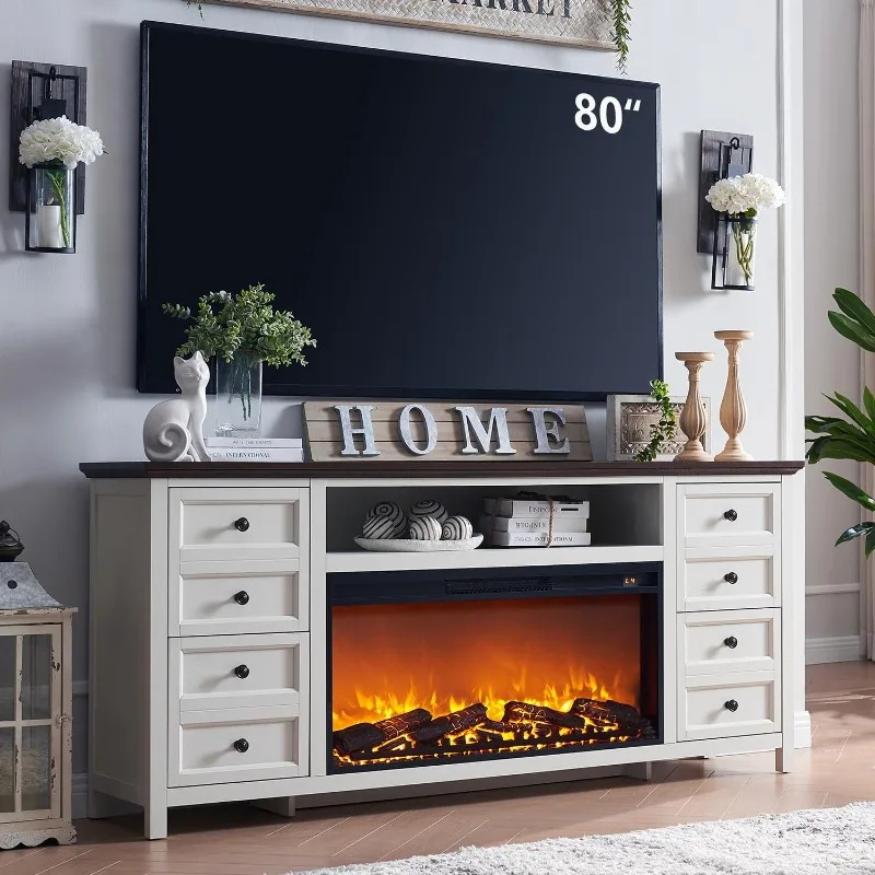 

Fireplace TV Stand for TVs up to 80 Inches, Farmhouse Entertainment Center w/36 Electric Fireplace & 4 Faux Double Drawers,