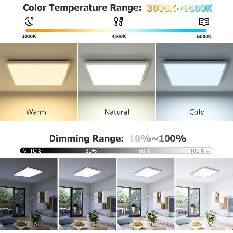 24W Square Smart WiFi LED Panel Ceiling Light Dimmable RGB Ceiling Lamp with Remote Control For Living Room Bedroom Decor Light led light led ceiling light led panel