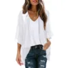 Fashion Solid Cardigans Women's Summer Blouse 2024 Casual Long Sleeve Blusas Female Thin Tunic Tops Kimono Cape 2