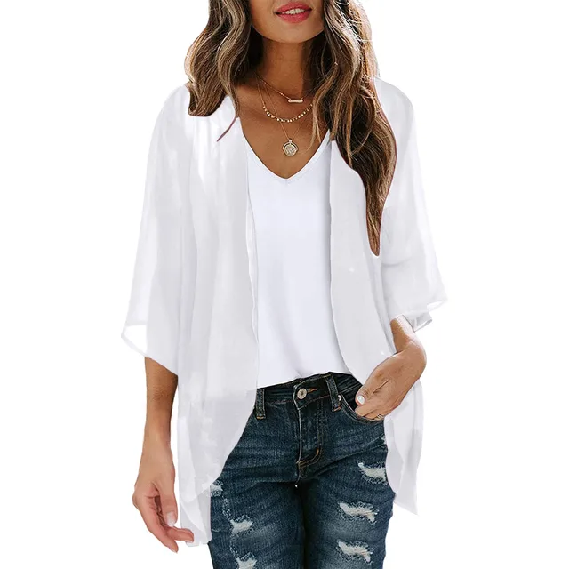 Fashion Solid Cardigans Women's Summer Blouse 2024 Casual Long Sleeve Blusas Female Thin Tunic Tops Kimono Cape 2
