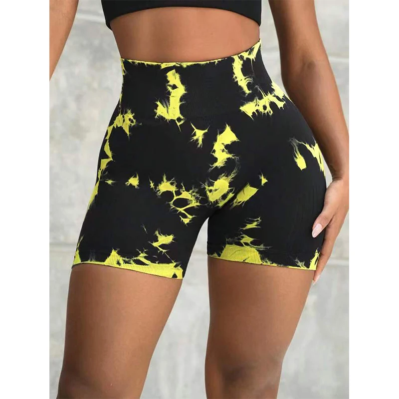 

Summer High Waist Elastic Casual Fashion Printing Slim Sporty Shorts Women Tie Dye Comfortable Fitness Yoga Pants Female Clothes