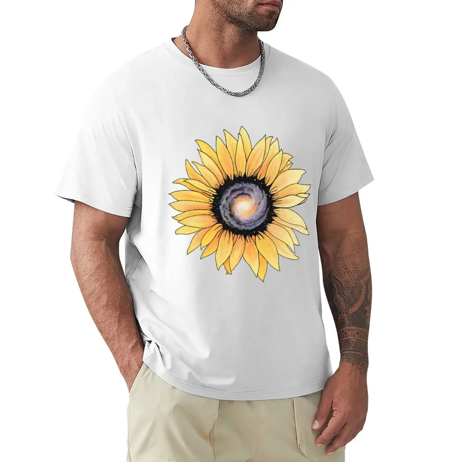

Galaxy Sunflower T-Shirt summer tops boys whites Short sleeve tee t shirts for men cotton