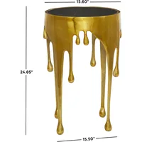 Aluminum Metal Abstract Melting Drip Accent Table with Melting Design and Shaded Glass Top, 16' X 16' X 25', Gold 2