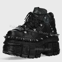 Rivets Gothic Sneaker Thick Bottom Platform Punk Rock Dark Style Lace-Up Fashion Sexy Women Shoes Round Toe Genuine Leather New 2