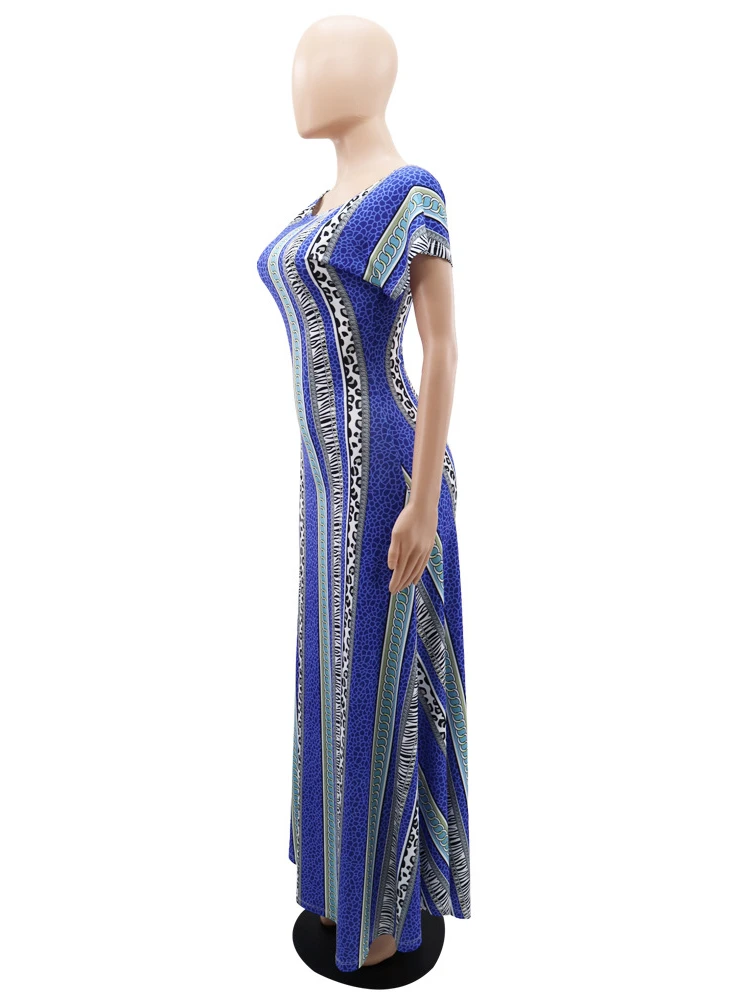 Blue Striped Printed Dresses for Women Cold Shoulder Empire Package Hip  Fishtail Summer Elegant Casual Holiday Vacation Vestidos - AliExpress  200000345