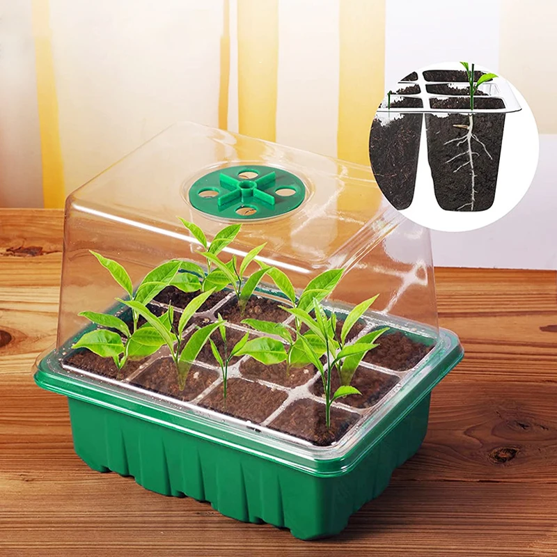 Heightened Three-Piece Seedling Box Set with Lid 6/12 Hole Design Succulent Vegetable Breeding Pot Gardening Plant Care Kit