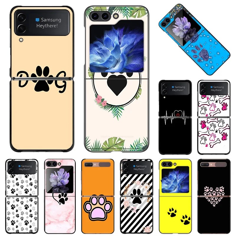 Per Samsung Galaxy Z Flip5 Flip3 Flip4 Hard Black Antiurto Zflip 5G Cute Dog Paw Print Cover Shell Del Telefono