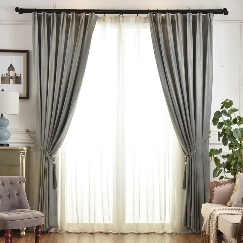 

Simple American Curtains for Living Room Bedroom Light Luxury High-end Floor-to-ceiling Bay Window Customization