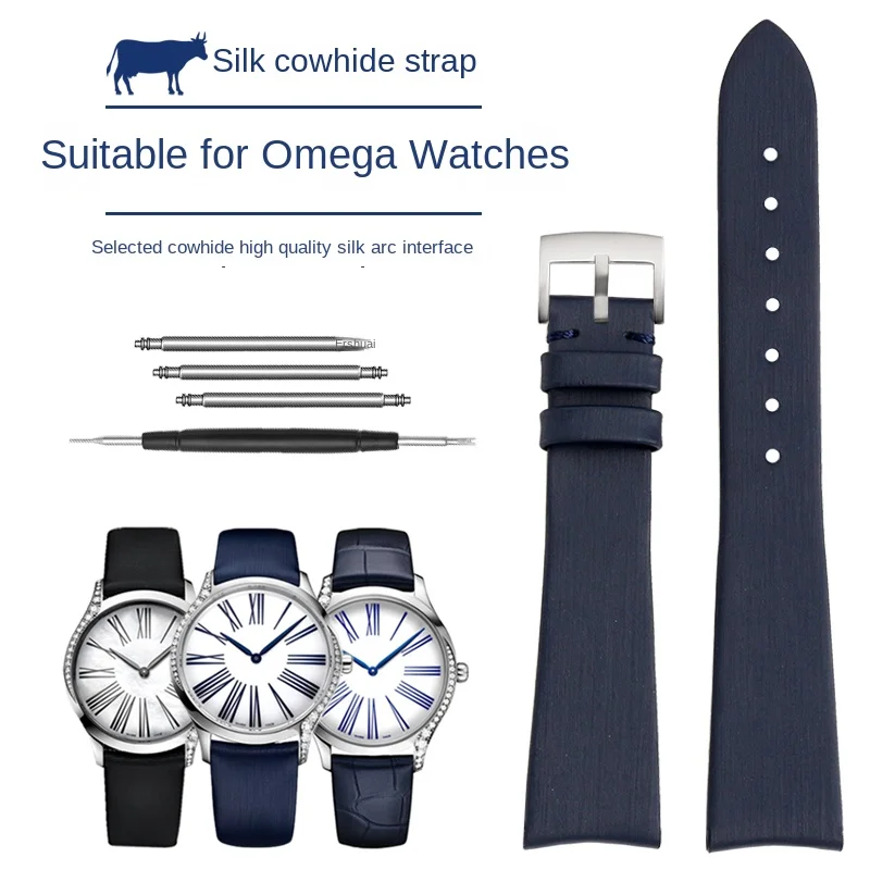 Nuovo Per Omega Watch Band Women'S Classic Butterfly Flight 428.17 Silk Watch Strap Bracciale In Vera Pelle Di Vacchetta Da 18Mm Blu