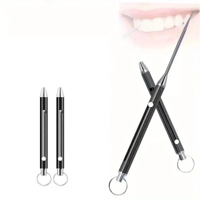 telescopic toothpick black titanium alloy keychain gift pendant fruit fork camping toothpick holder unpacking tool