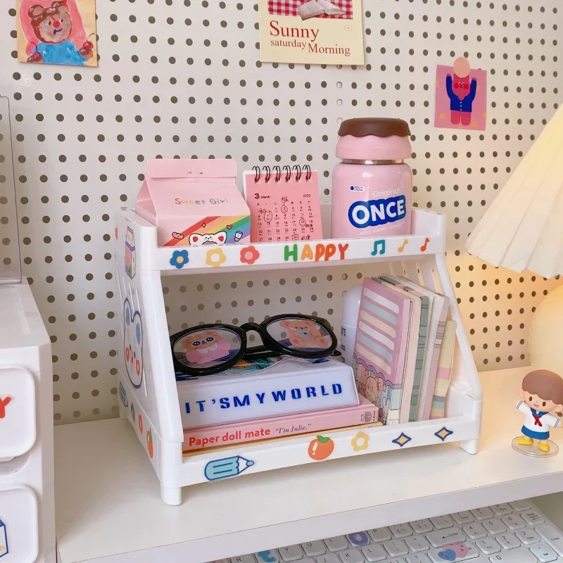 이중 레이어 책상 정리함 랙, 고정식 컨테이너, 잡화 스탠드 펜꽂이, 화장품 보관함, 사무실 선반, 학용품