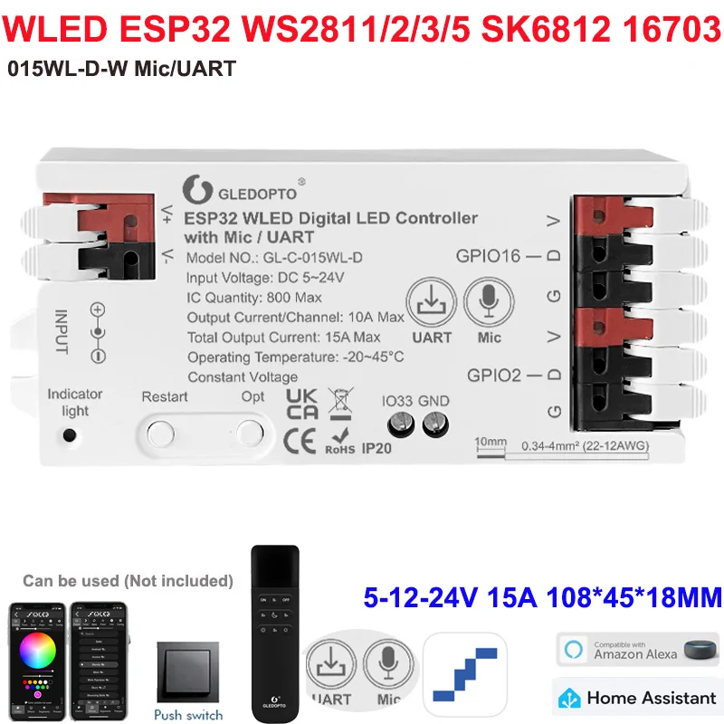 ตัวเลือกสินค้า ตัวควบคุมแสงอัจฉริยะ ESP32 WLED 4 ช่องควบคุม
