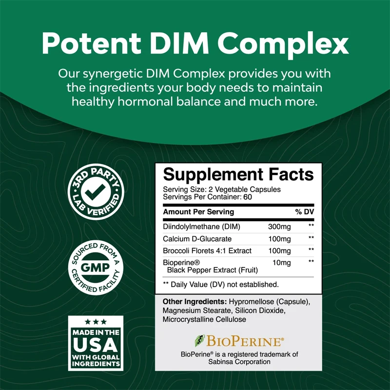 DIM Complex + BIOPERINE Capsules Hormone Balance Build Lean Muscle Mass and Liver Health
