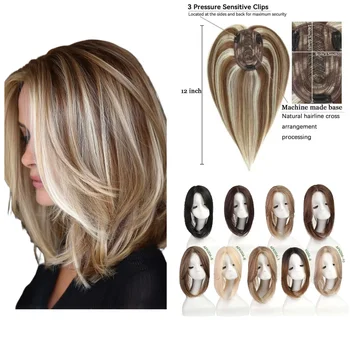 Topper per capelli umani per donne con capelli fini e sottili | Progettato per la copertura di Alopecia Areata, morbido e senza grovigli