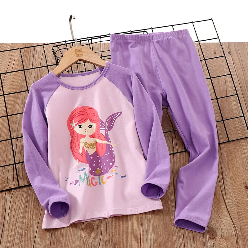 

2-12 Years Children Spring Autumn Winter Kids 95% Cotton Cartoon Mermaid Pyjamas Girls Pajamas Sets Sleepwear Home Wear