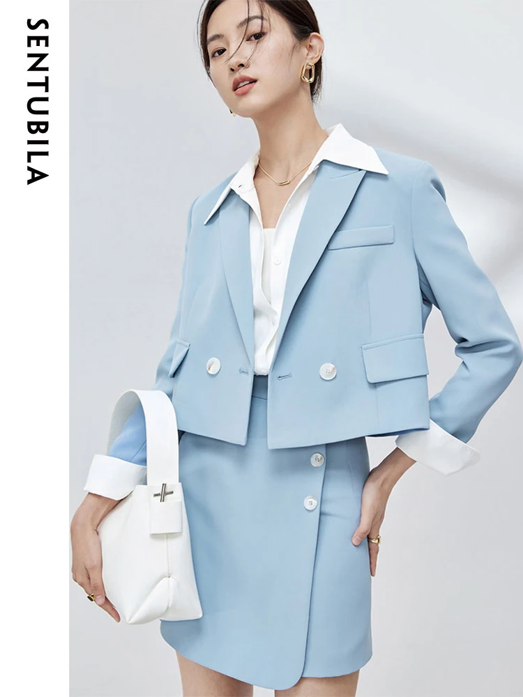 SENTUBILA Elegant Blazer Skirts Sets for Women 2 Pieces Office Lady Outfit Professional Mini Skirt New In Matching Set 131Z47158 lady women suits set 2020 spring and autumn white peak lapel slim professional 2 piece set suit women s pantsuit customi made