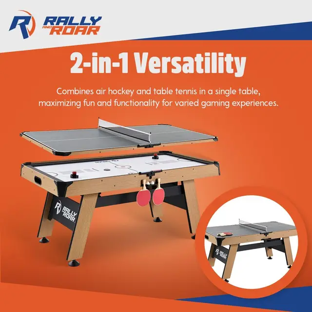 72 Inch Air Hockey Table with LED Scorer and Table Tennis Top
