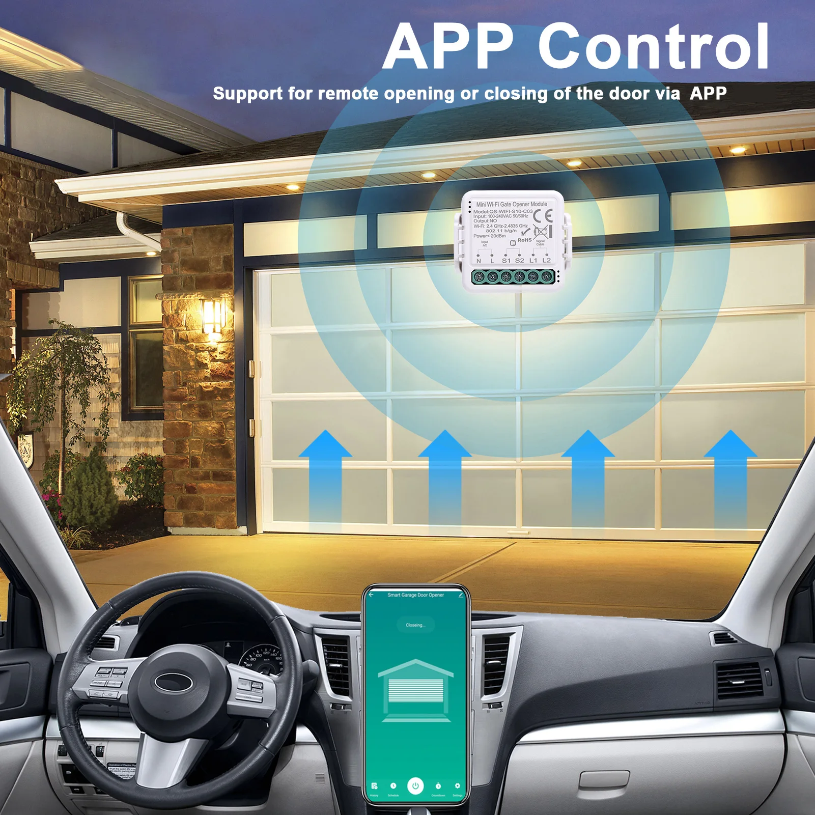 Smart Wi-Fi Garage Door Opener Module Tuya APP Voice Control Compatible with Google Home Remote Control Timer Function Device Sh