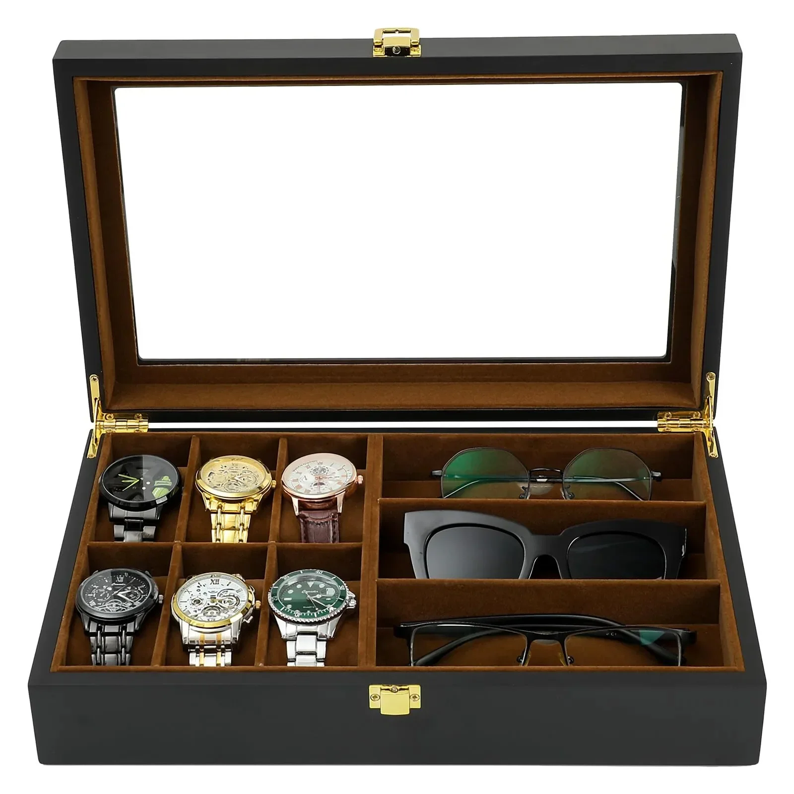 Watch Storage Box for 6 Watches and 3 Slots Sunglasses