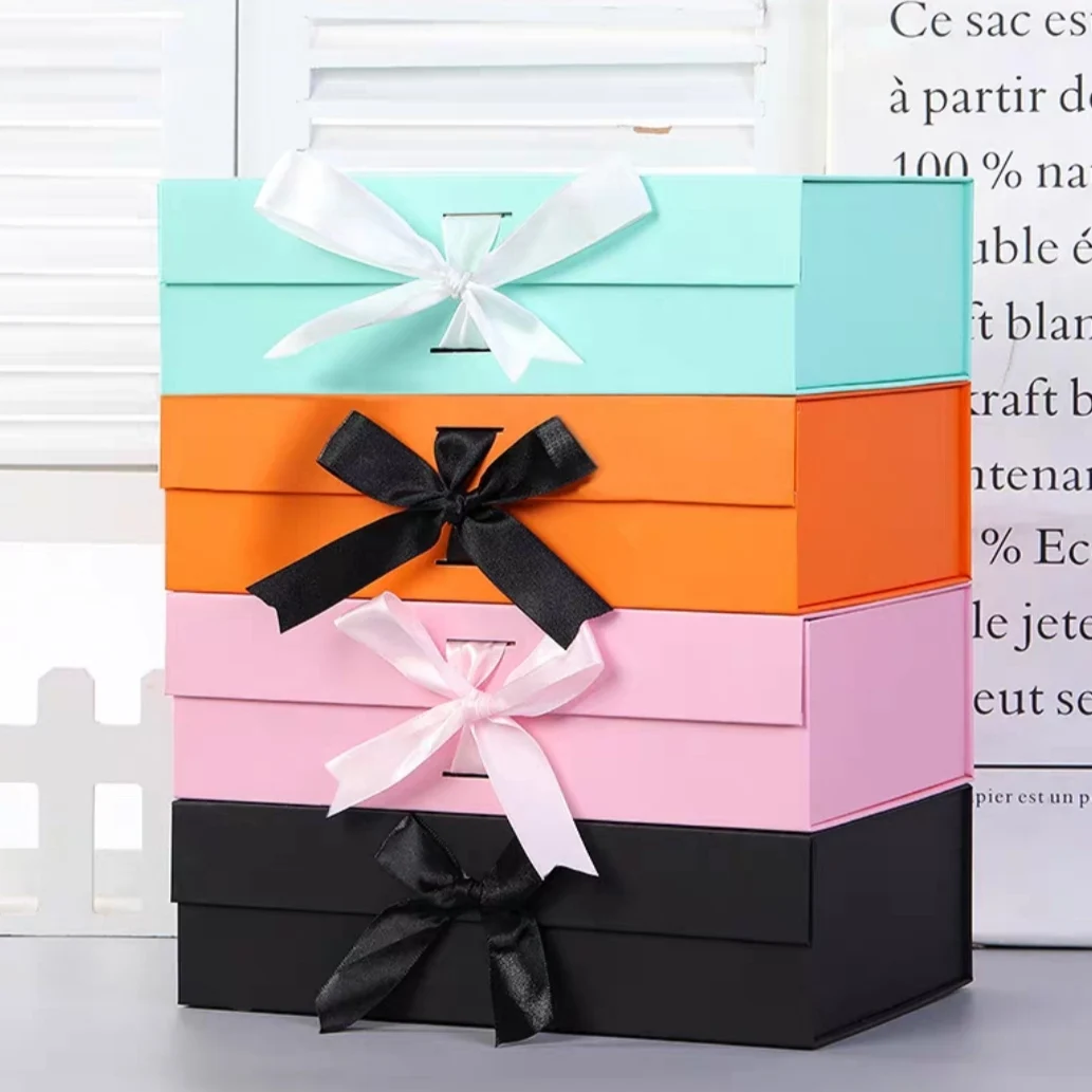 Foldable Magnetic Gift Box with Ribbon, Luxury Color Cardboard Packaging Box for Presen... - SKU FMGB1123 - UGI Packaging