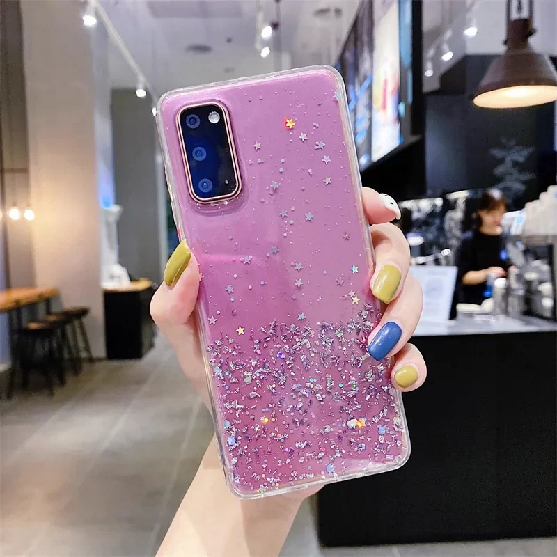 حافظة سيليكون لامعة لـ oppo realme 3 ، 5 ، 6 ، 7 pro ، 8 ، 8i ، 9 pro plus ، 9i ، 10 ، 11 ، ذهب ، رقائق فضة ، غطاء خلفي ناعم