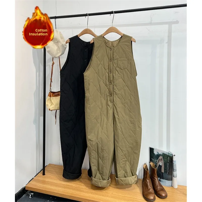 Sweet Sle Warm Plaid Harlan Overalls Korean Version Net Color Simple Match Trendy Winter Long Pants High Waist Straight Leg
