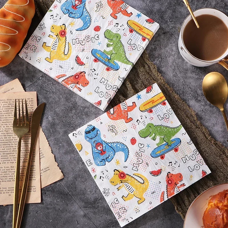 New Dinosaur Printing Paper Napkins 20pcs/Pac 33cm 2Ply Cartoon Birthday Party Colorful Napkins Personalized Dress Up Paper