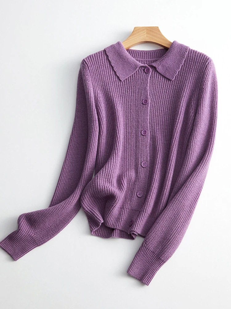 

Birdtree 100% Wool French Retro Knitted Cardigan Women's Autumn Winter Polo Collar Long Sleeve Sweater Coat 2023 New T39319QC
