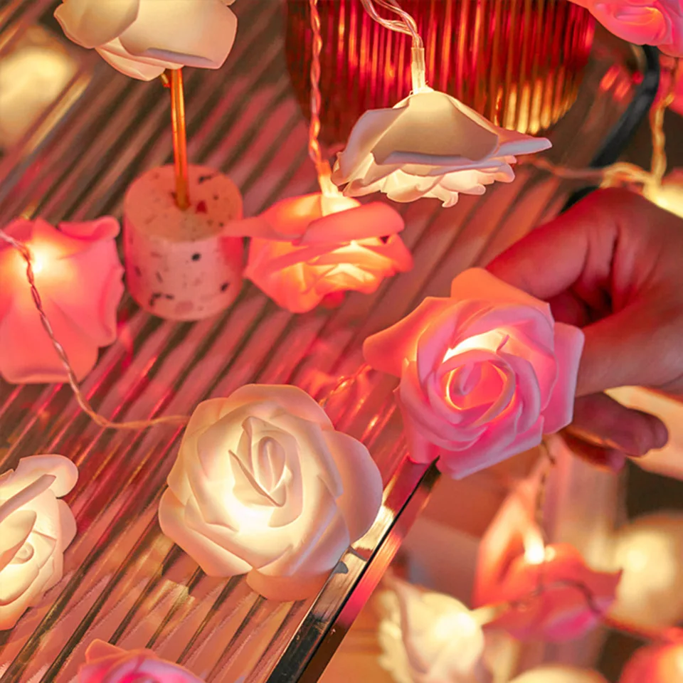 Relaxdays 2x Catene di Luci Rose Bianche LED - Decorazione Romantica
