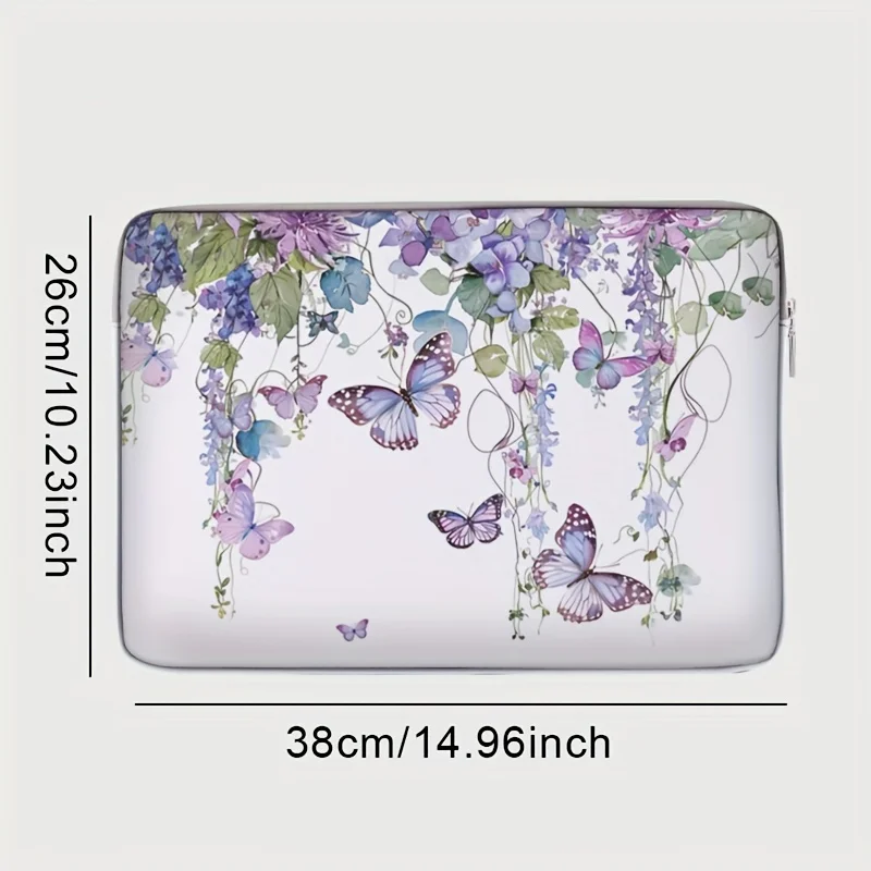 One piece set, two styles, purple butterfly pattern laptop bag and briefcase, suitable for 14 inch laptops