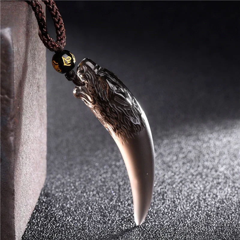 

Natural Icy Obsidian Wolf Tooth Pendant Fashion Women Men Lucky Ornament