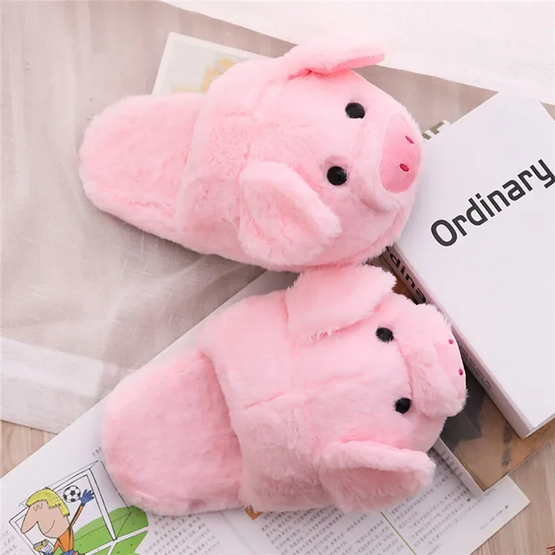 2025Winter Women Warm Indoor Slippers Ladies Fashion Cute Pink Pig Shoes Women's Soft Short Furry Plush Home Floor Slipper SH467
