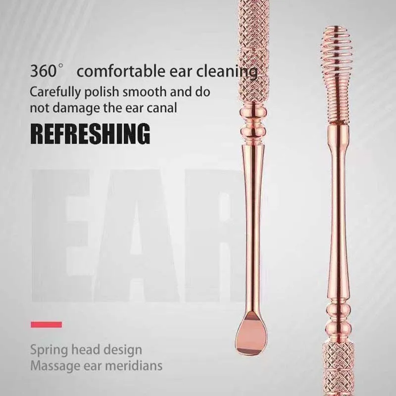 Rose Gold Stainless Steel Ear Pick Ear Wax Cleaner Earwax Digging Tools Spiral Ear Scoop Curette Spoon Care
