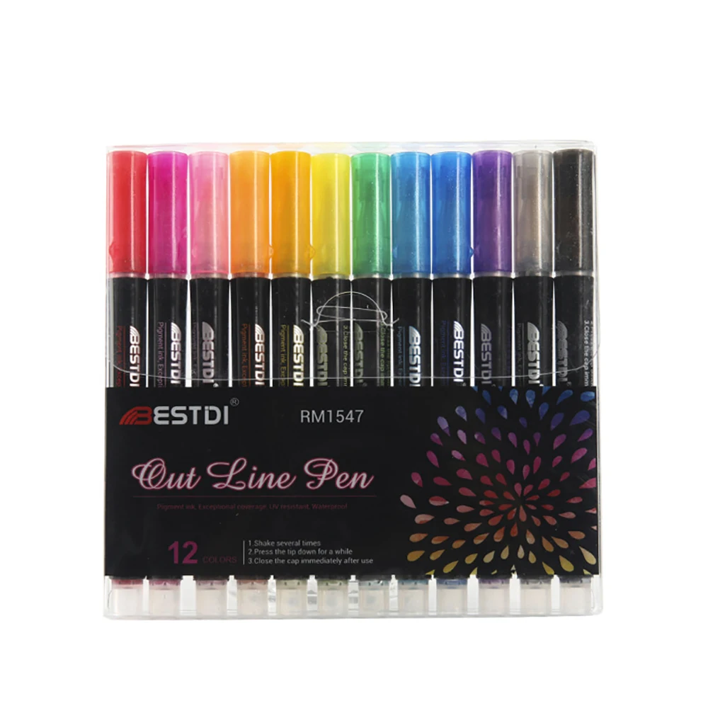 8/12 Colors Set Double Line Outline Pens Self-Outline Metallic Markers Glitter Writing Drawing Pens For Christmas Card Writing contour marker art marker marker pen