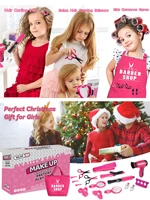17pcs Girls Beauty Salon Set, Pretend Play Hair Cutting Kit, Hairdresser Toy With Hair Dryer, Scissors, Barber Apron Girl's Gift 3
